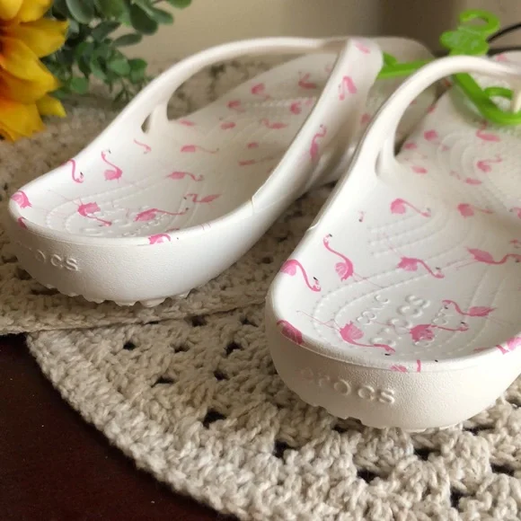 CROCS White Slide Sandals with Pink Flamingo Print - Kadee II - Picture 4 of 9